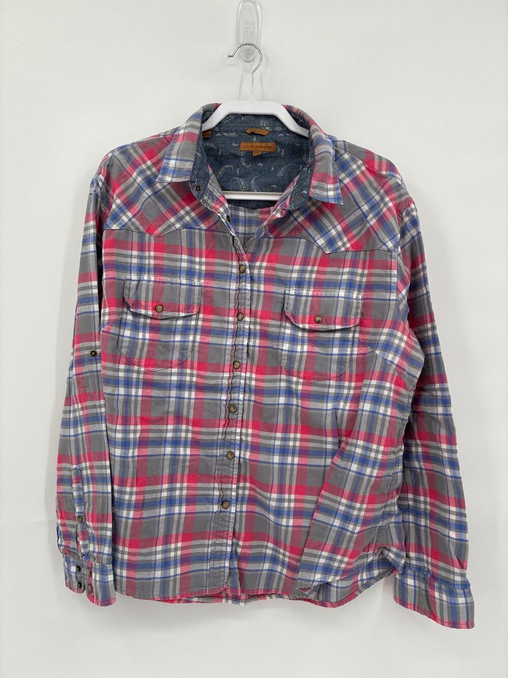 Jachs Girlfriend Plaid Bea Flannel Pink Blue Button Up Women's XXL